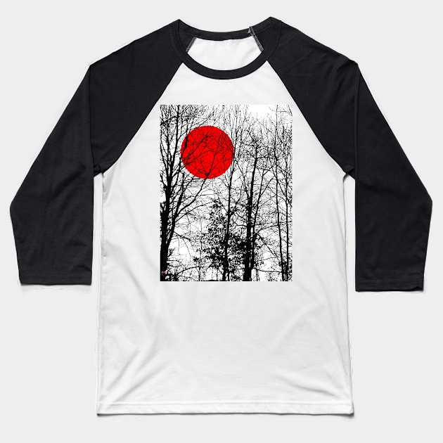 Red Sun in the Forest Baseball T-Shirt by danieljanda